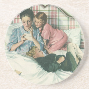 Ouderwetse Moederdag, kinderen lezen kaarten in be Zandsteen Onderzetter