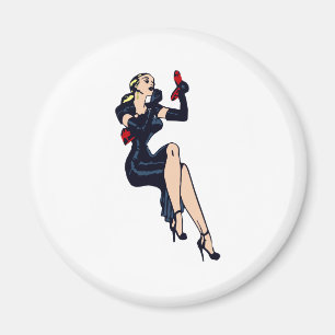 Ouderwetse mooie blonde retro glamour girl pin-up magneet