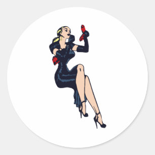 Ouderwetse mooie blonde retro glamour girl pin-up ronde sticker