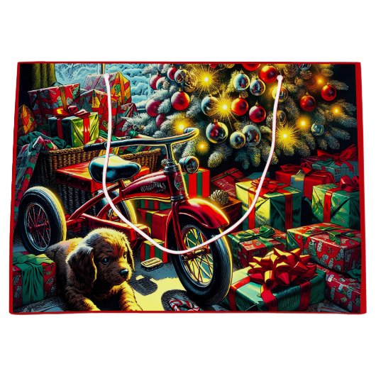 Ouderwetse nostalgische kerstmorgen groot cadeauzakje (Voorkant)