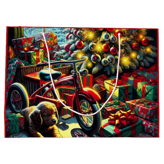 Ouderwetse nostalgische kerstmorgen groot cadeauzakje (Achterkant)