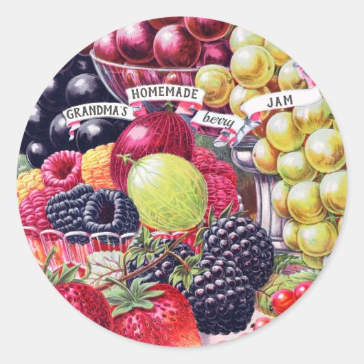 Ouderwetse oma's zelfgemaakte fruitbessenjam ronde sticker (Voorkant)