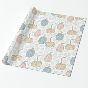 Ouderwetse oranje turquoise pompoenen herfstblader cadeaupapier