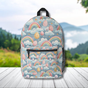 Ouderwetse Pastel Regenboog Paaseieren met Wolken Bedrukte Rugzak