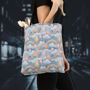 Ouderwetse Pastel Regenboog Paaseieren met Wolken Draagtas