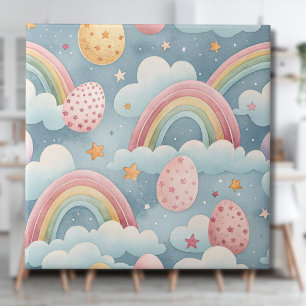 Ouderwetse Pastel Regenboog Paaseieren met Wolken Tegeltje