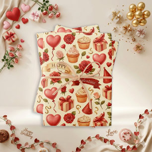 Ouderwetse pastel verjaardag Valentijn motiefpatro Inpakpapier Vel