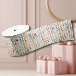 Ouderwetse Pastel Waterverf Bloem Strepen Lint