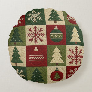 Ouderwetse, patchwork quilted look rustische Kerst Rond Kussen