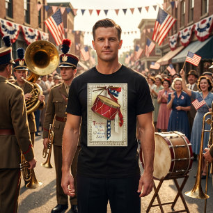 Ouderwetse Patriottisch, Trommels met Muzieknoten T-shirt