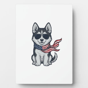 Ouderwetse Patriottische Husky Puppy Vector Design Fotoplaat