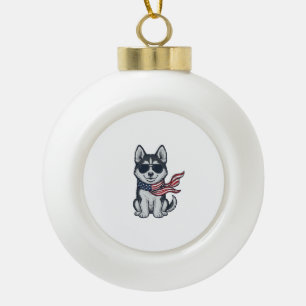 Ouderwetse Patriottische Husky Puppy Vector Design Keramische Bal Ornament