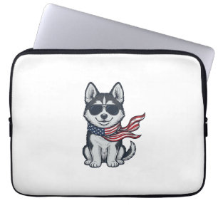 Ouderwetse Patriottische Husky Puppy Vector Design Laptop Sleeve