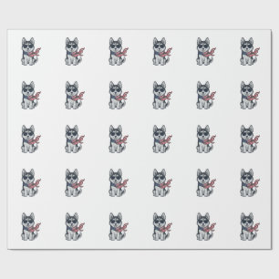Ouderwetse Patriottische Husky Puppy Vector Ontwer Cadeaupapier