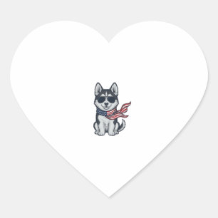 Ouderwetse Patriottische Husky Puppy Vector Ontwer Hart Sticker