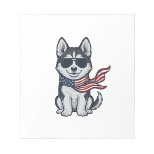 Ouderwetse Patriottische Husky Puppy Vector Ontwer Notitieblok
