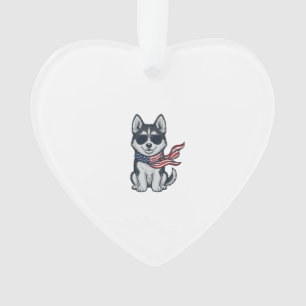 Ouderwetse Patriottische Husky Puppy Vector Ontwer Ornament