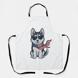 Ouderwetse Patriottische Husky Puppy Vector Ontwer Schort