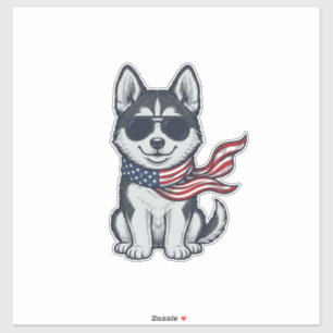 Ouderwetse Patriottische Husky Puppy Vector Ontwer Sticker
