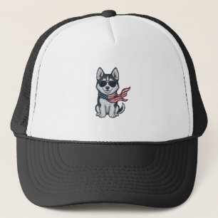 Ouderwetse Patriottische Husky Puppy Vector Ontwer Trucker Pet