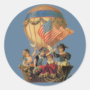 Ouderwetse Patriottische Kinderen in een Heet Luch Ronde Sticker