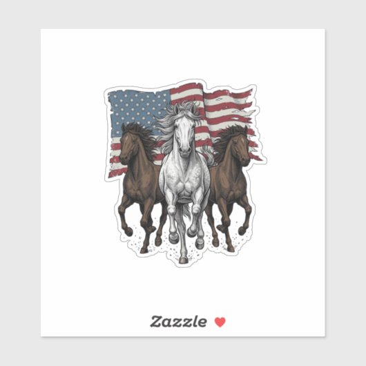 Ouderwetse Patriottische Rennende Paarden Vector D Sticker (Vel)