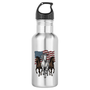 Ouderwetse Patriottische Rennende Paarden Vector D Waterfles