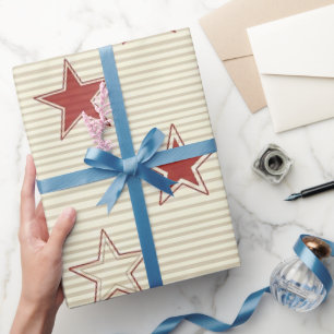 Ouderwetse Patriottische Rode en Witte Sterren Naa Cadeaupapier