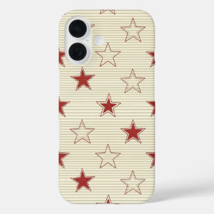 Ouderwetse Patriottische Rode en Witte Sterren Naa iPhone 16 Hoesje