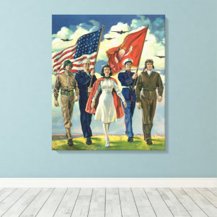Ouderwetse Patriottische, Trotse Militaire Helden Canvas Afdruk