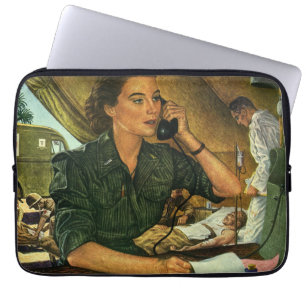 Ouderwetse Patriottische Verpleegster aan de Telef Laptop Sleeve