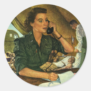 Ouderwetse Patriottische Verpleegster aan de Telef Ronde Sticker