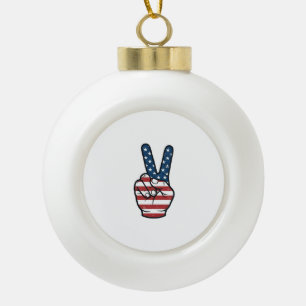 Ouderwetse Patriottische Vredesteken Hand Vector D Keramische Bal Ornament
