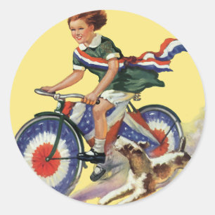Ouderwetse Patriottisme, Meisje dat een Patriotisc Ronde Sticker