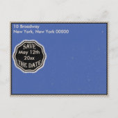 Ouderwetse pensionering Save the date - Blauw Aankondigingskaart (Achterkant)