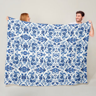 Ouderwetse Portugese Blauwe Bloemtegel Fleece Deken