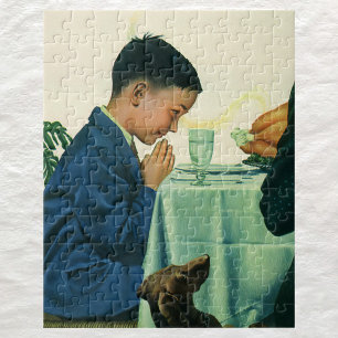 Ouderwetse Religie, Jongen Die Dankt Tijdens Thank Legpuzzel