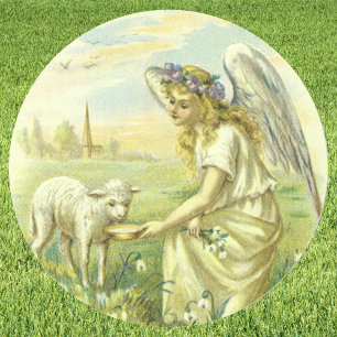 Ouderwetse Religie, Victoriaanse Paasengel met Lam Ronde Sticker