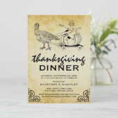 Ouderwetse Retro Kalkoen Diner Thanksgiving Kaart (Staand voorkant)
