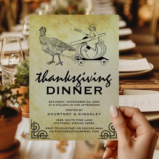 Ouderwetse Retro Kalkoen Diner Thanksgiving Kaart