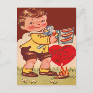 Ouderwetse Retro Kind dat Hotdogs Roostert met Val Feestdagenkaart