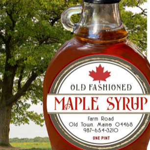 Ouderwetse Retro Maple Syrup Harten en Blad Ronde Sticker