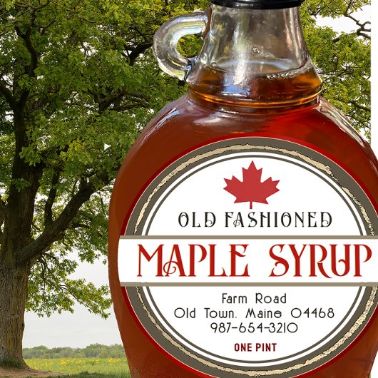 Ouderwetse Retro Maple Syrup Harten en Blad Ronde Sticker