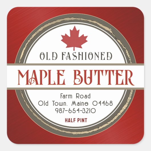 Ouderwetse Retro Maple Syrup Harten en Blad Vierkante Sticker (Voorkant)