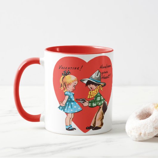 Ouderwetse Retro Valentijnsdag, Meisje met Cowboy Mok (Met donut)