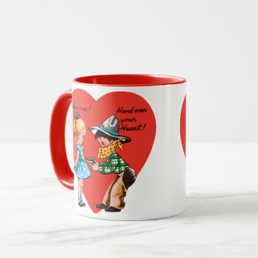 Ouderwetse Retro Valentijnsdag, Meisje met Cowboy Mok (Voorkant links)