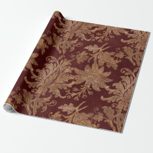 Ouderwetse rode en gouden namaak bloemendecoratie cadeaupapier