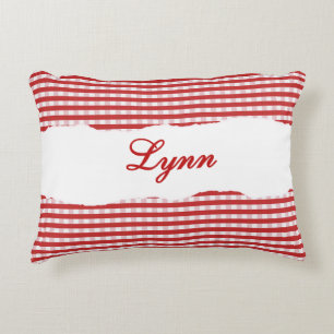 Ouderwetse rode en witte gingham gescheurde papier accent kussen