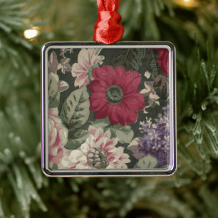 Ouderwetse rode roze blauwe witte bloemen schilder metalen ornament