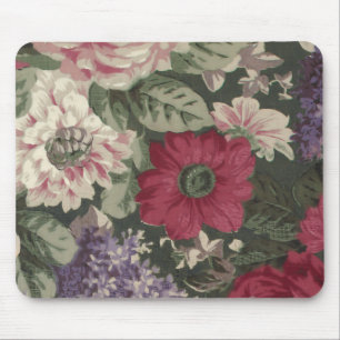 Ouderwetse rode roze blauwe witte bloemen schilder muismat